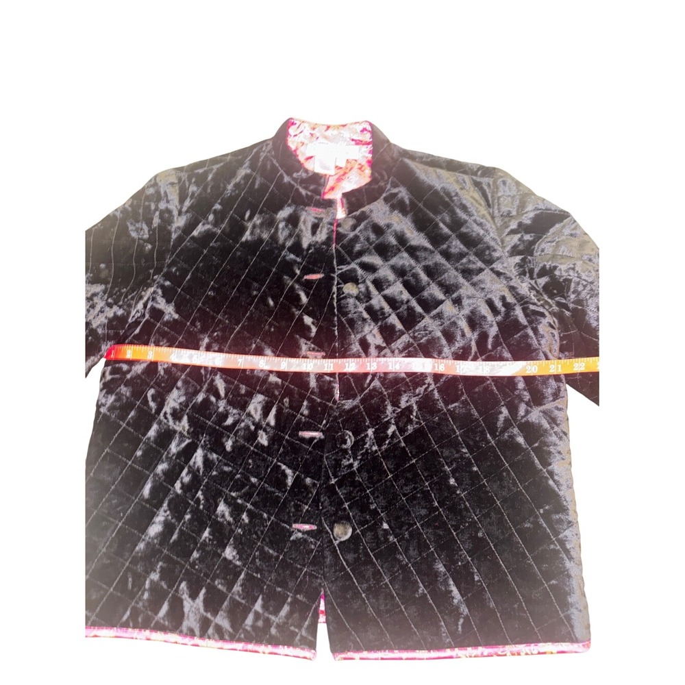 David Brooks Reversible Quilted Jacket Pink Floral Brocade Black Velvet Medium - Picture 8 of 9